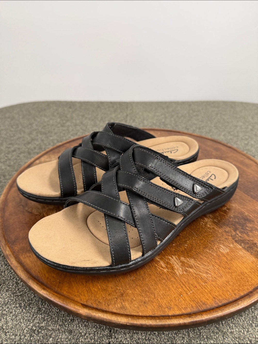 Clarks Collection Sandals Wm 9 Wide Laurieann Bali Slide Black Leather Comfort